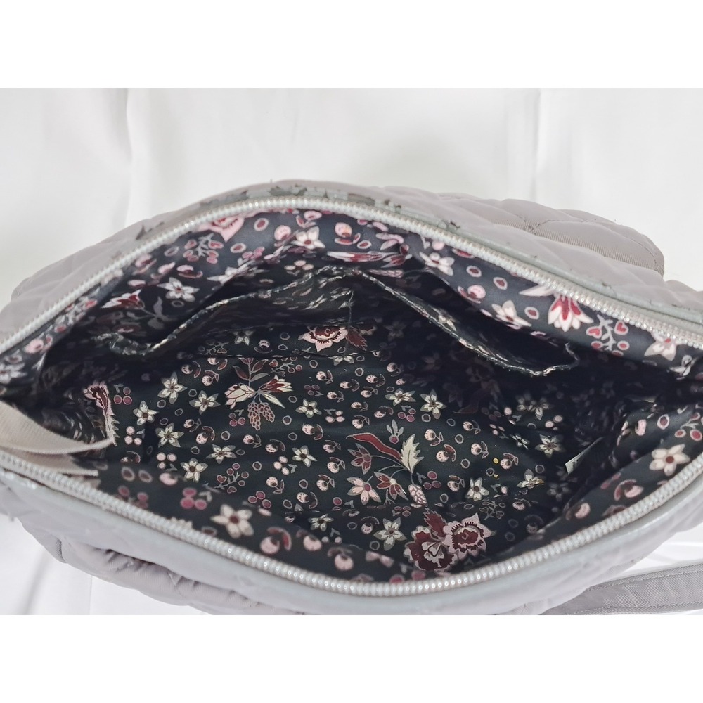 Vera Bradley Gray Quilted Crossbody Bag Floral Lining Adjustable Strap Messenger - Picture 6 of 11